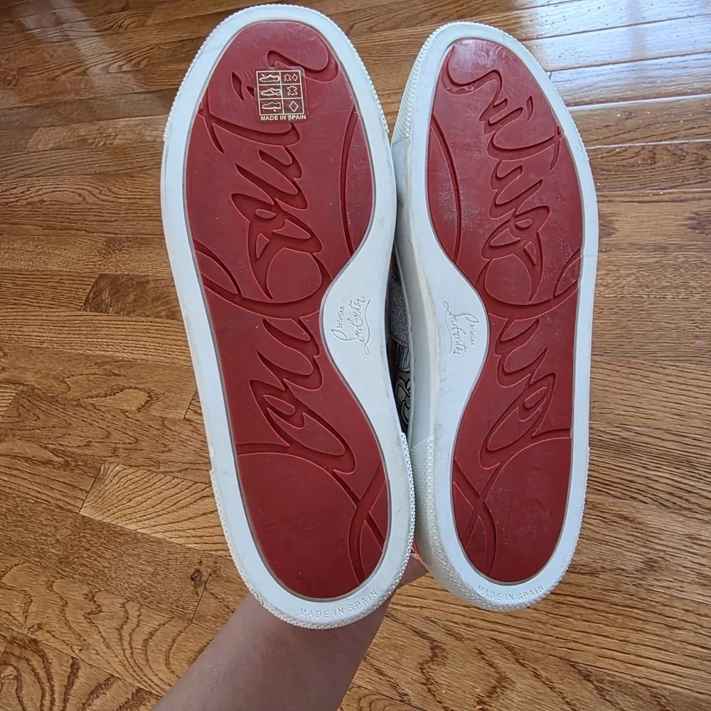 Christian Louboutin Kids Bright Orange and Metallic Sneakers